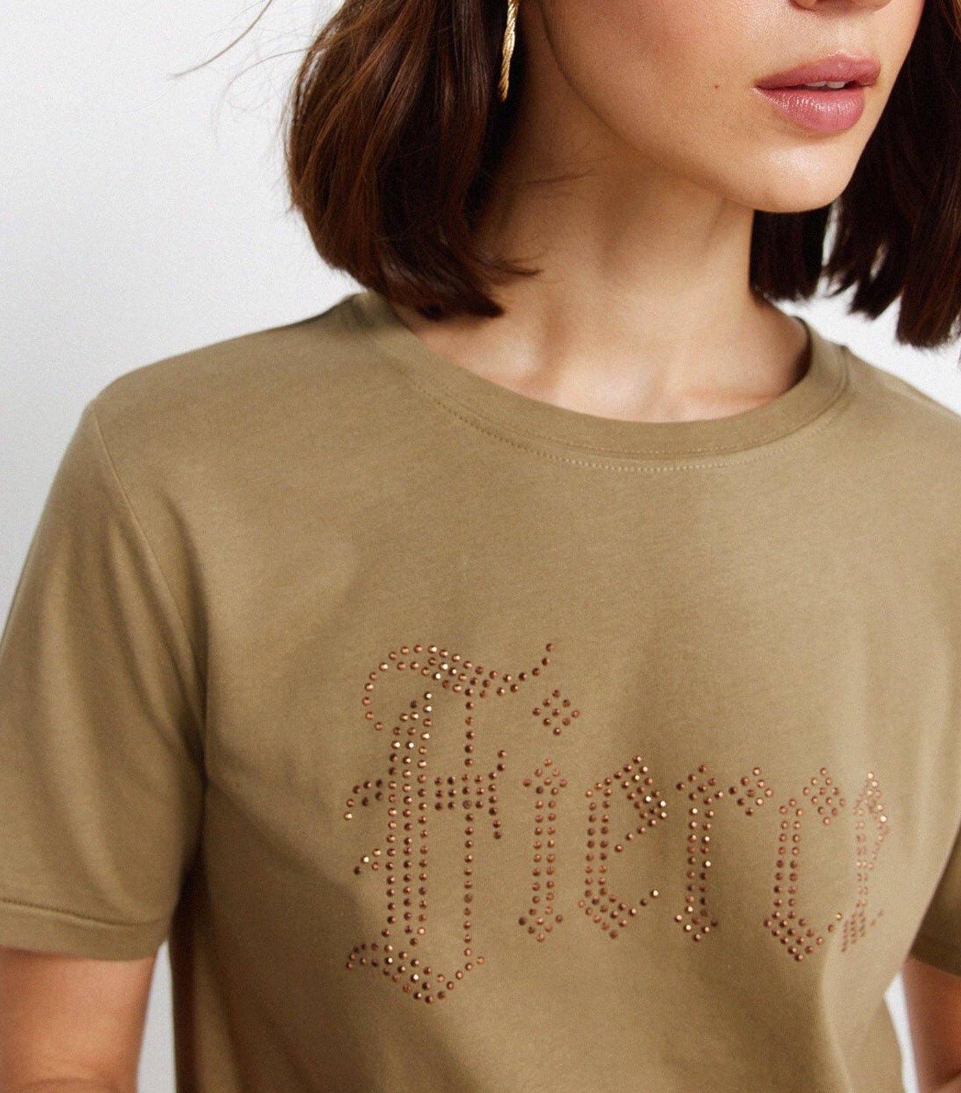 Springfield Studded Short Sleeve T-Shirt Dark Khaki
