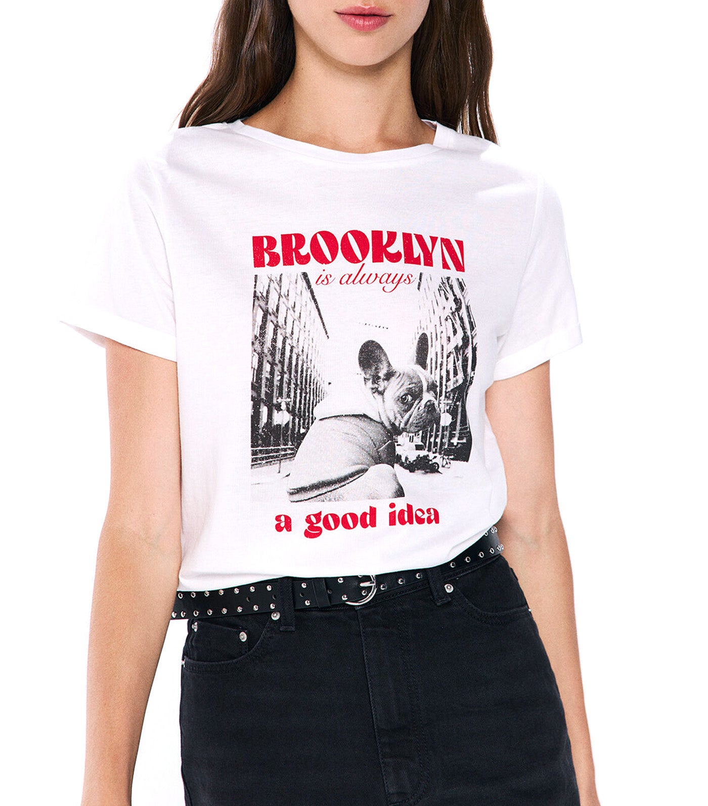 Cotton Graphic T-Shirt with Rolled Sleeves
White