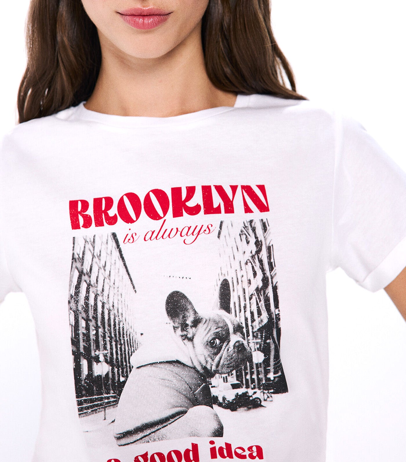 Cotton Graphic T-Shirt with Rolled Sleeves
White