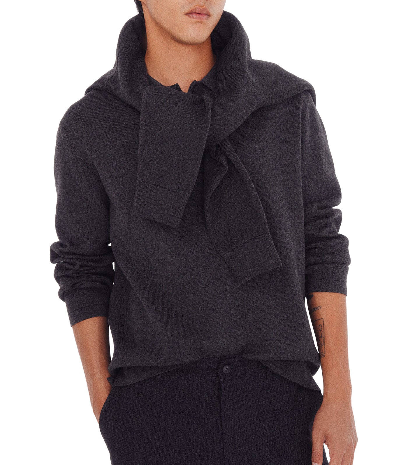 Polo Shirt Neck Sweater with Buttons Dark Gray