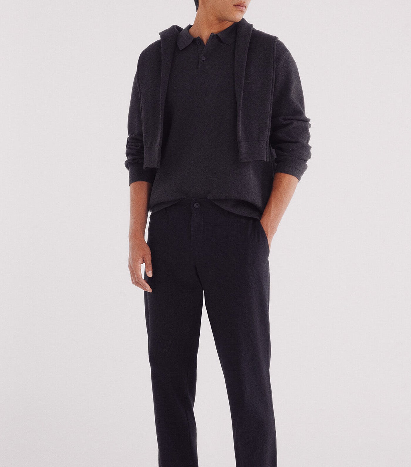 Polo Shirt Neck Sweater with Buttons Dark Gray