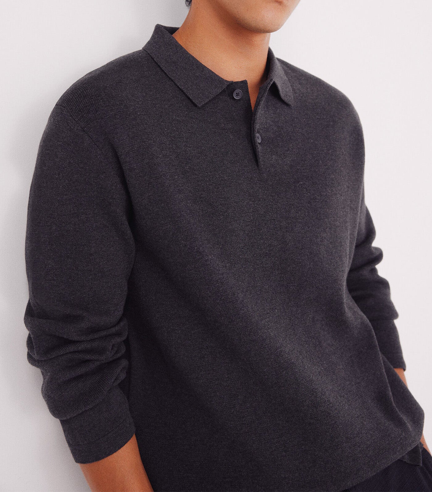 Polo Shirt Neck Sweater with Buttons Dark Gray