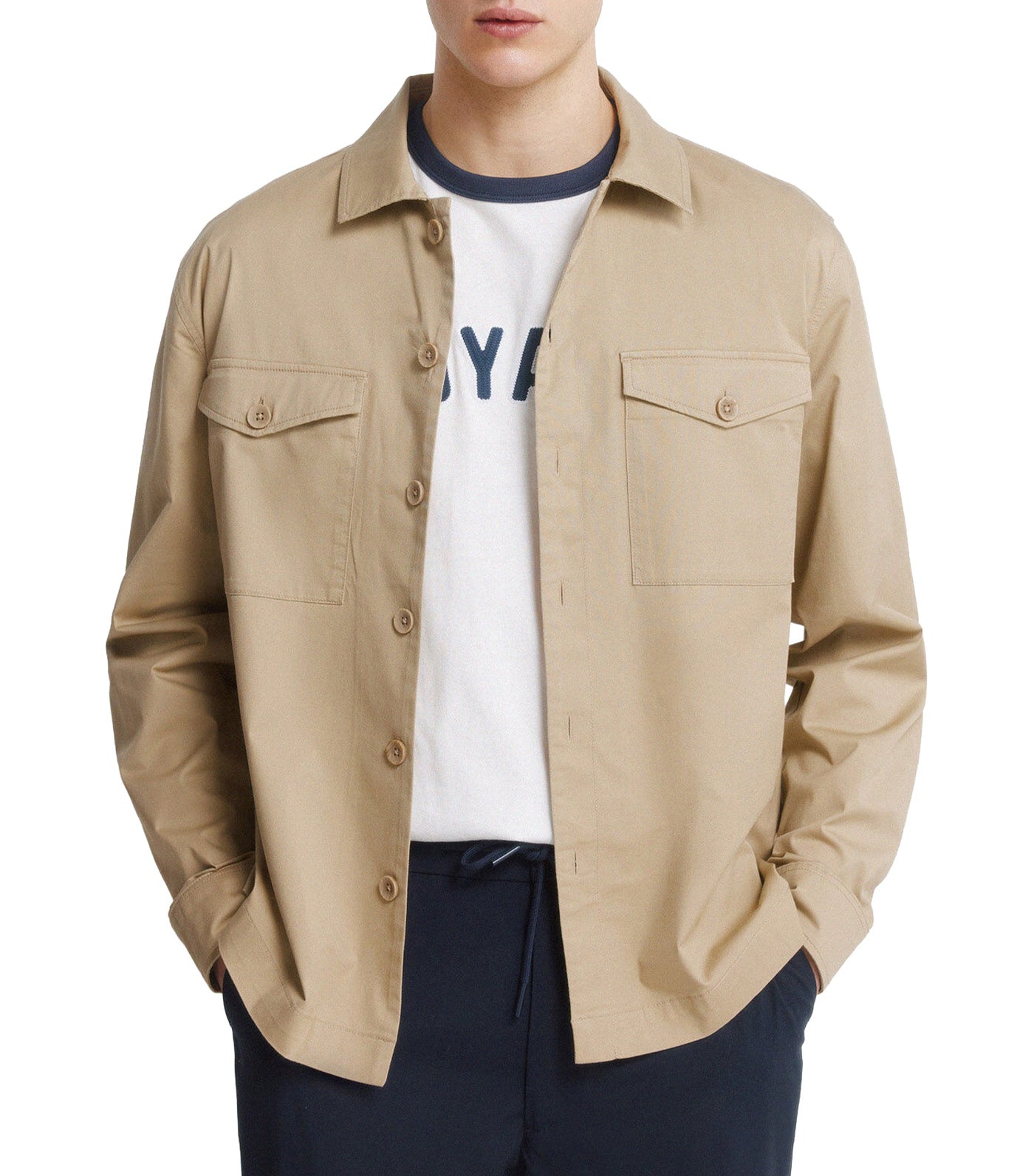 Springfield Lightweight Overshirt with Pocket Beige