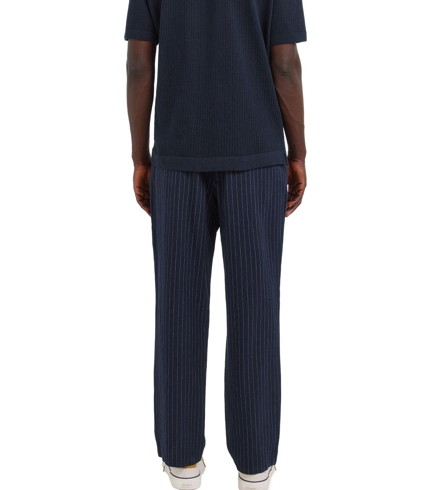 Striped Linen Straight Fit Chinos Dark Blue