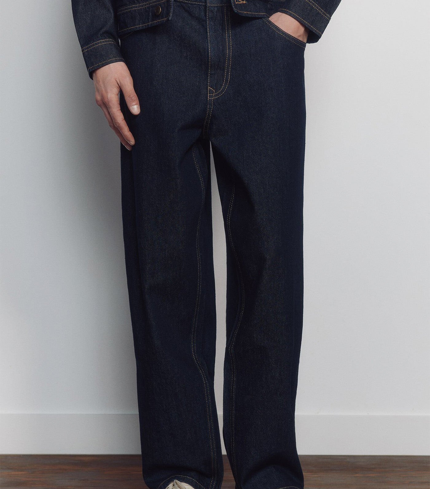 Wide Leg Unwashed Jeans Navy