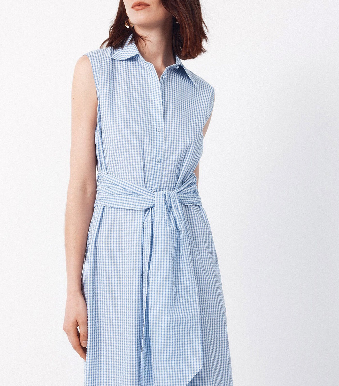Gingham Shirt Dress Medium Blue