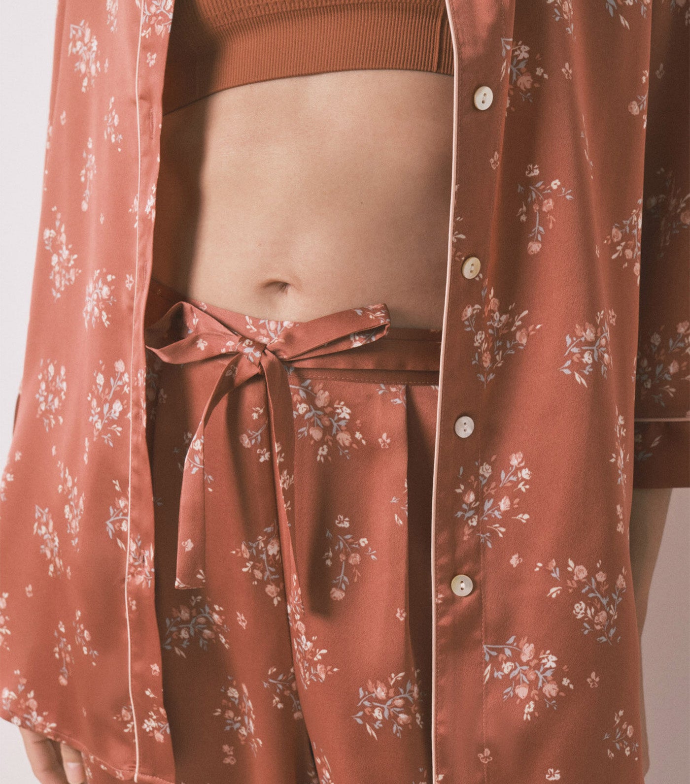 Long Satin Pajama Shirt Brown
