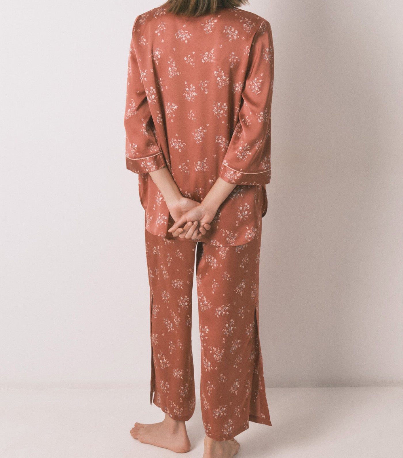 Long Satin Pajama Shirt Brown