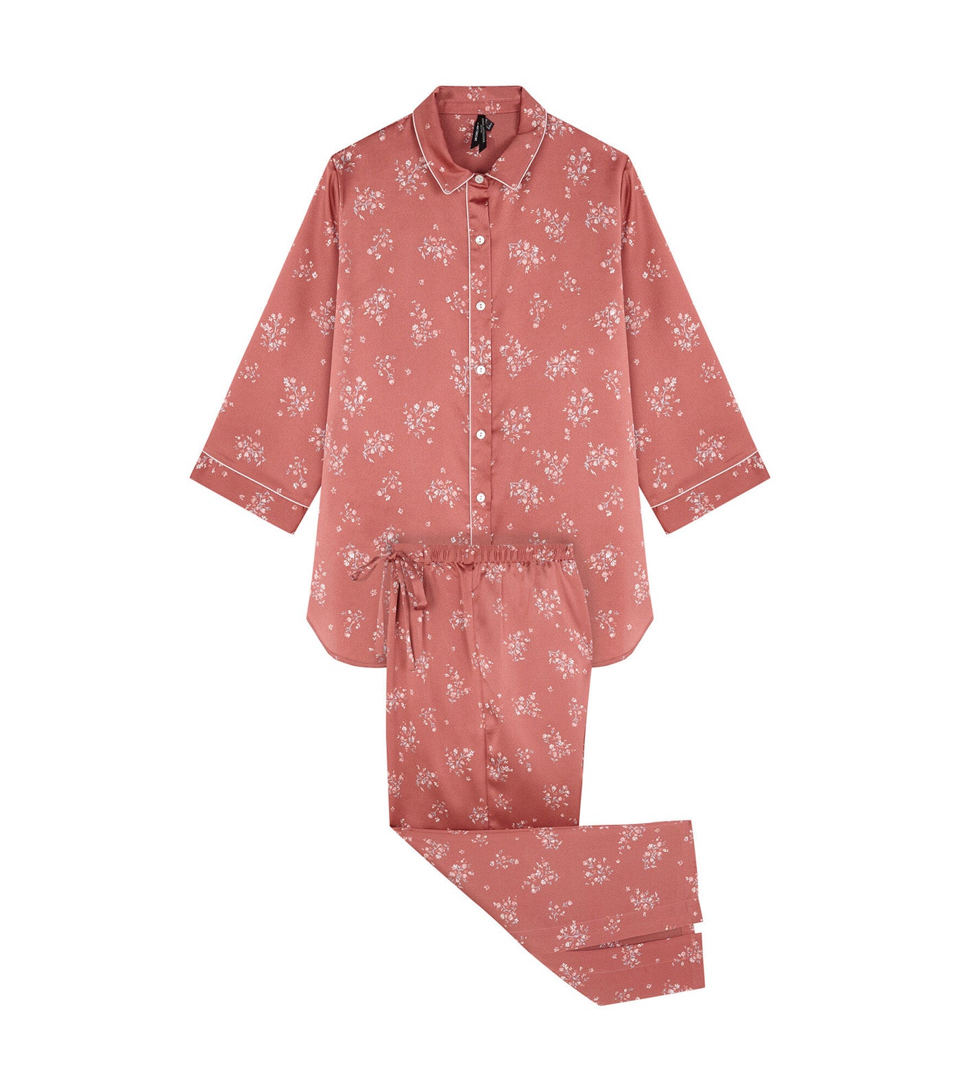 Long Satin Pajama Shirt Brown