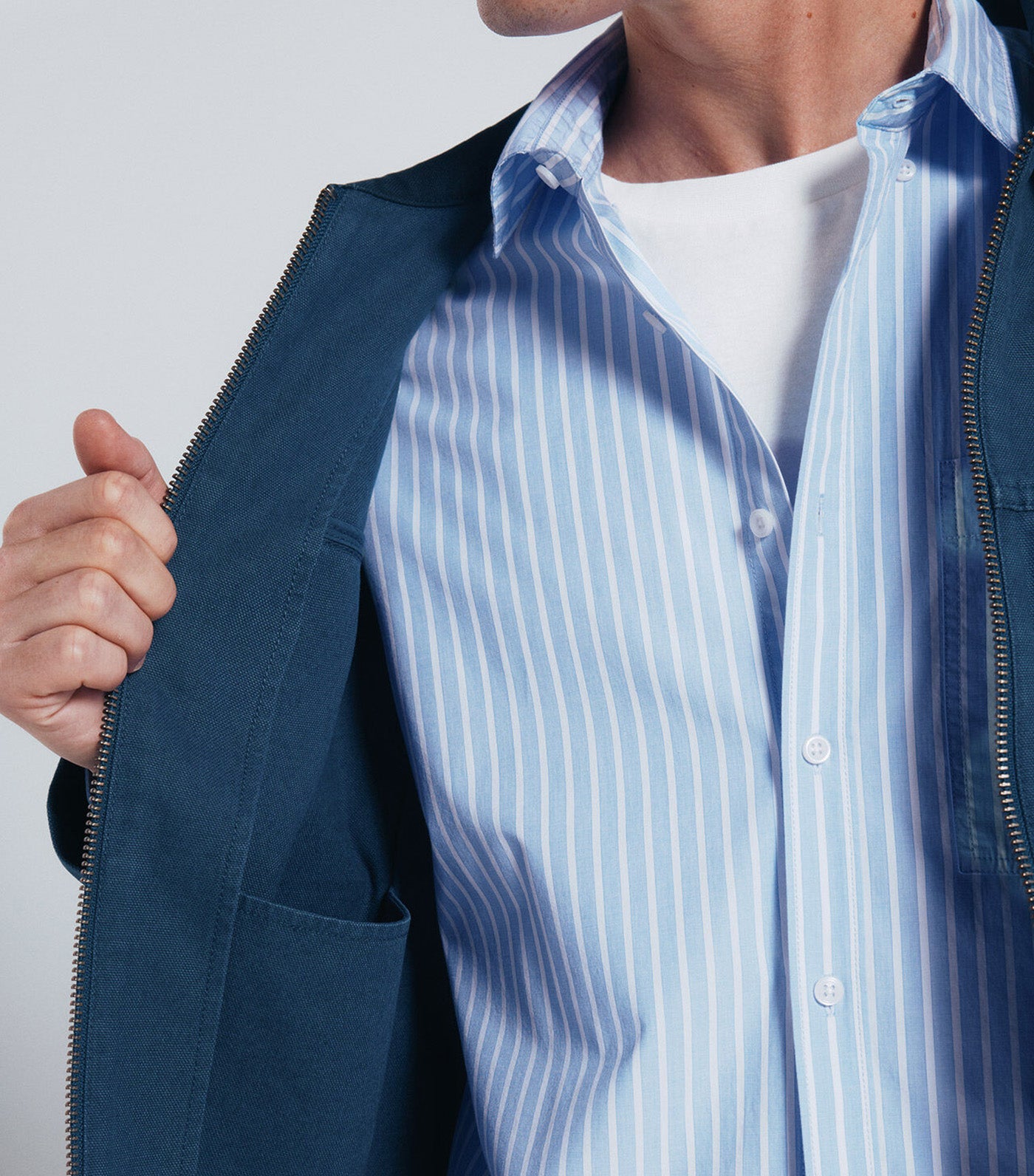 Washed Cotton Jacket with Contrast Light Blue