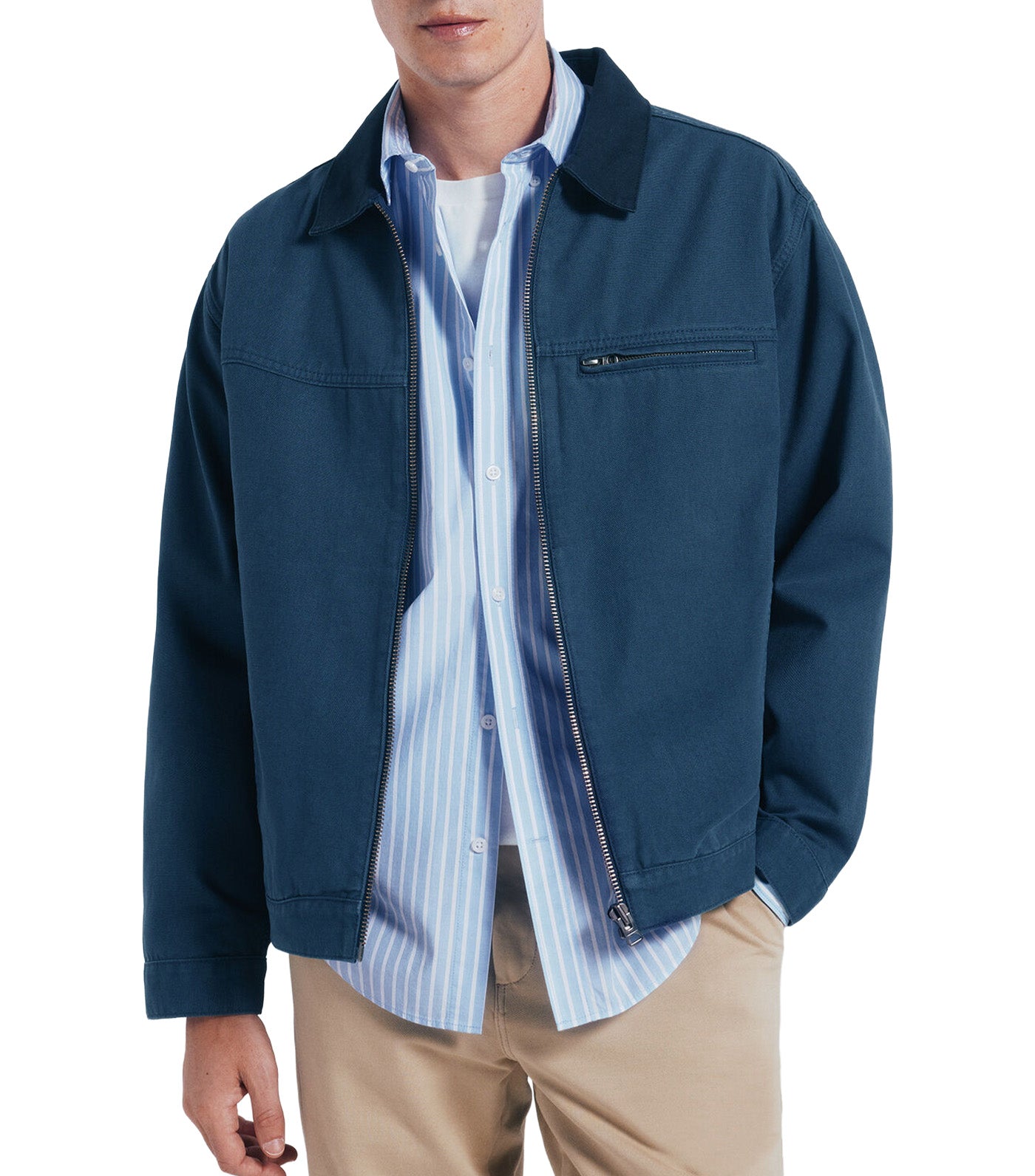 Washed Cotton Jacket with Contrast Light Blue