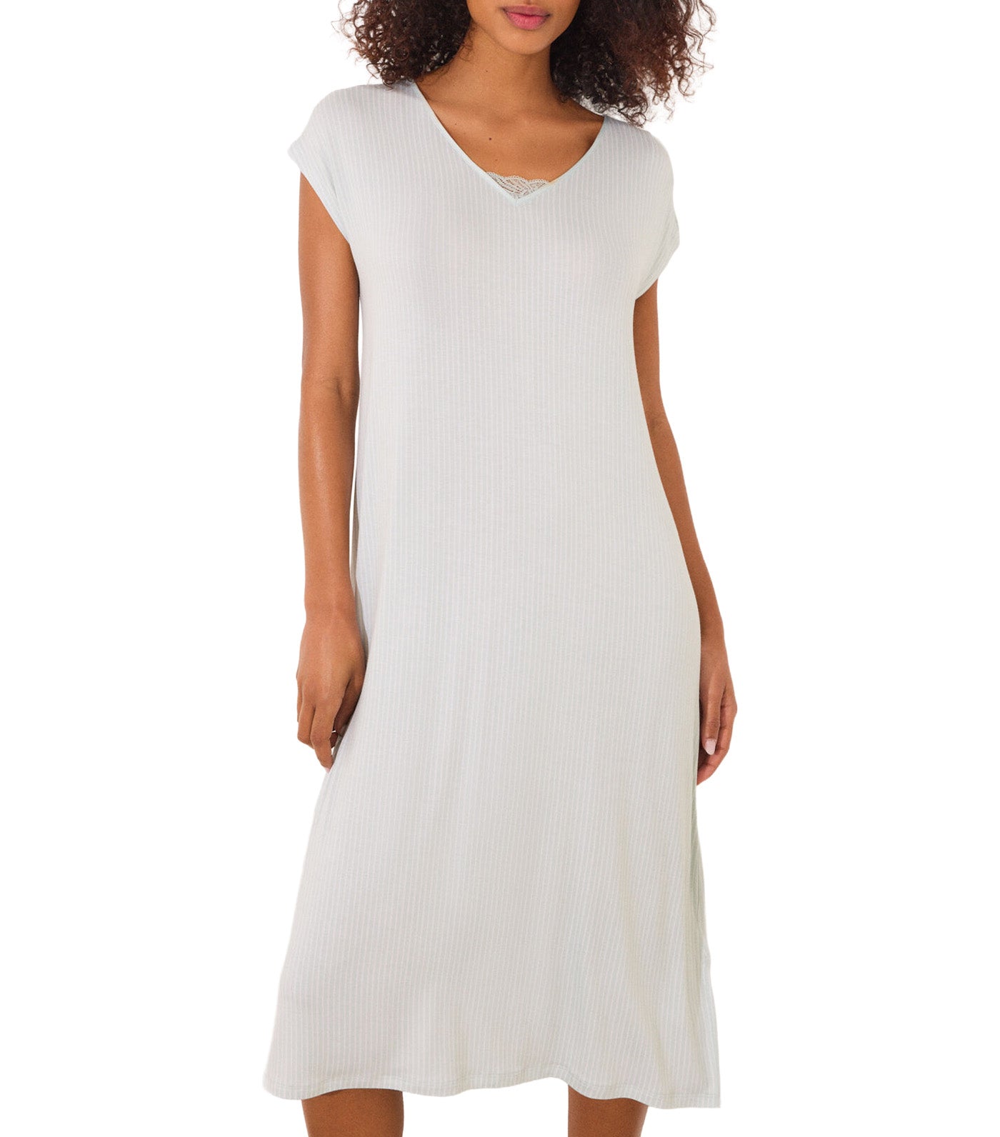 Striped Striped Viscose Midi Nightgown Green