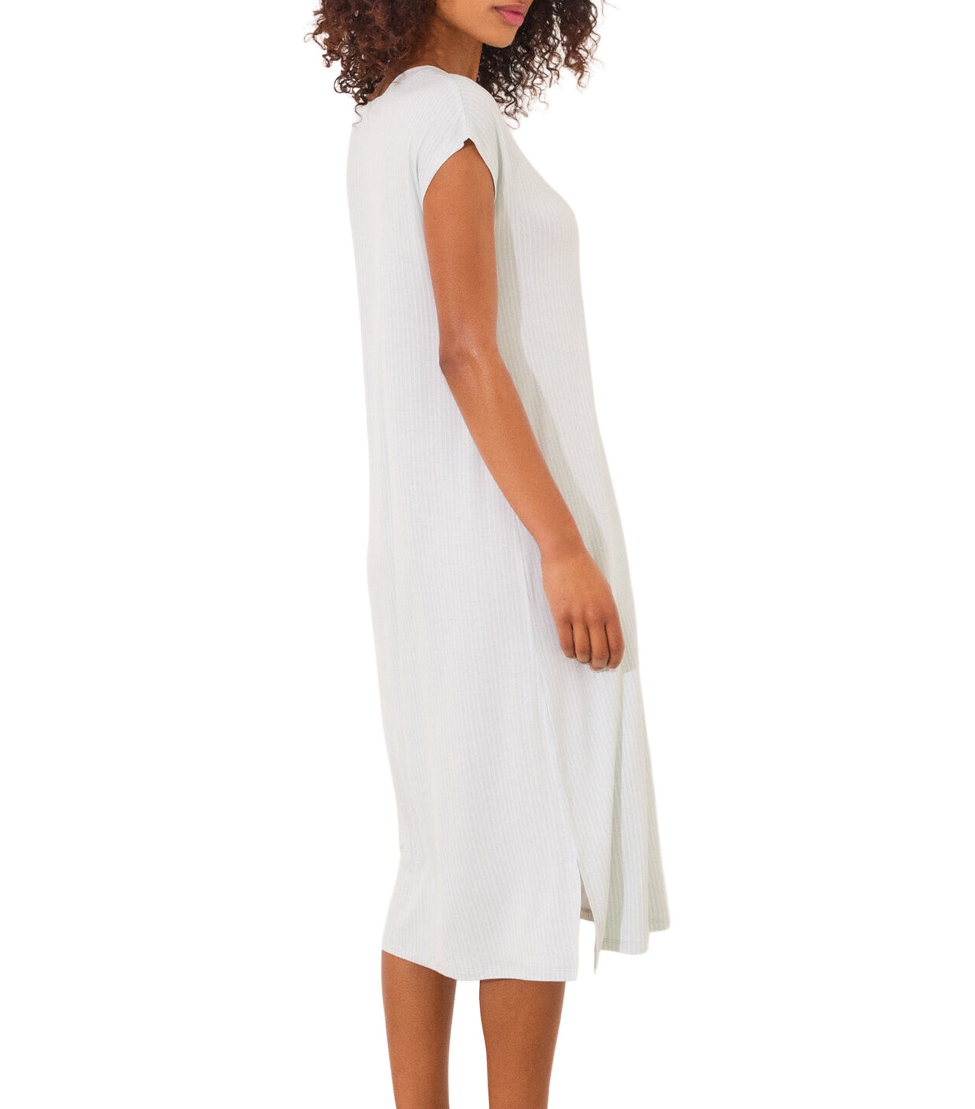 Striped Striped Viscose Midi Nightgown Green