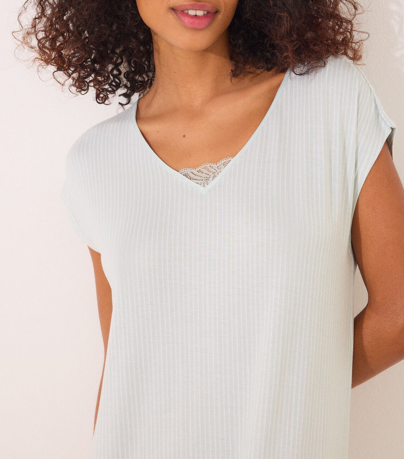 Striped Striped Viscose Midi Nightgown Green