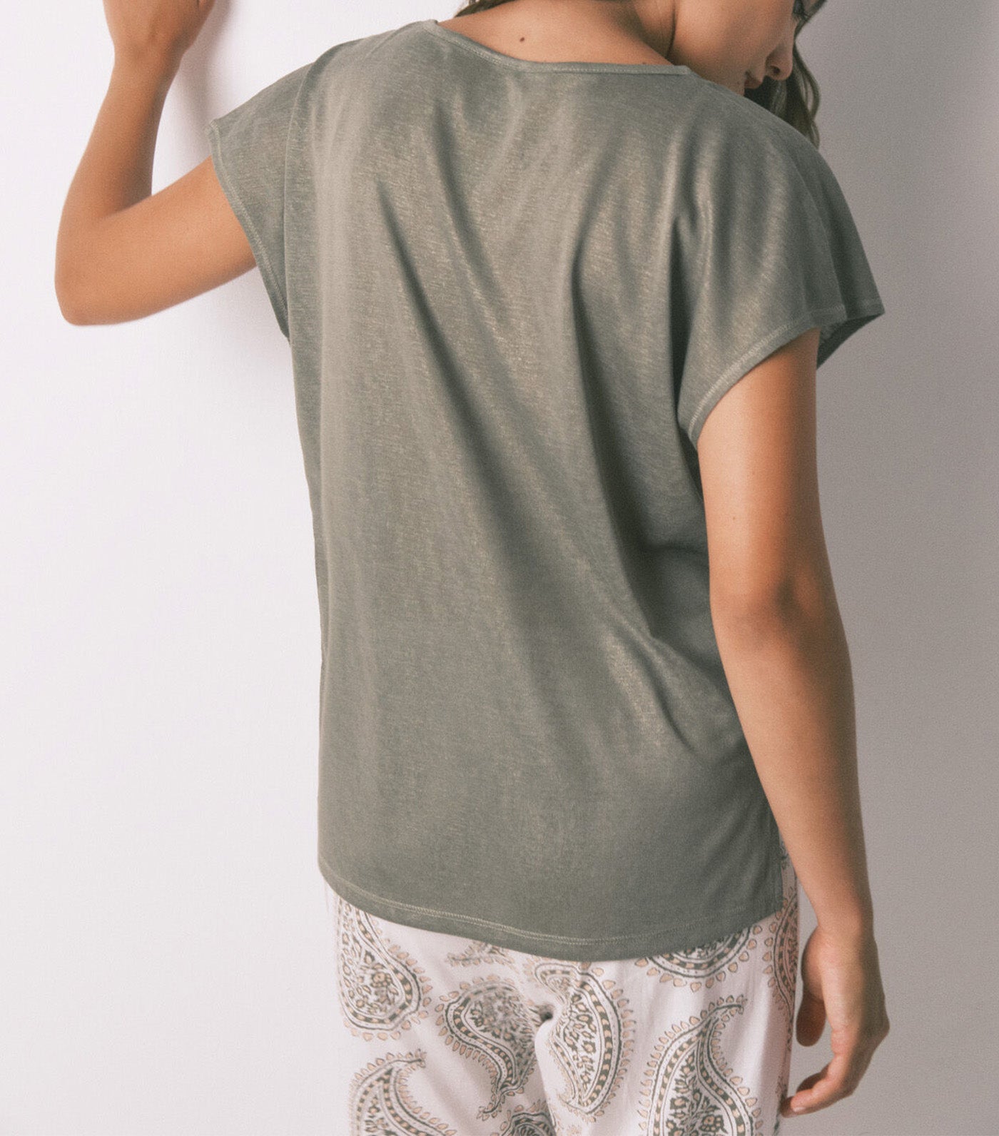 Women'secret Loose Viscose Lurex T-Shirt Khaki