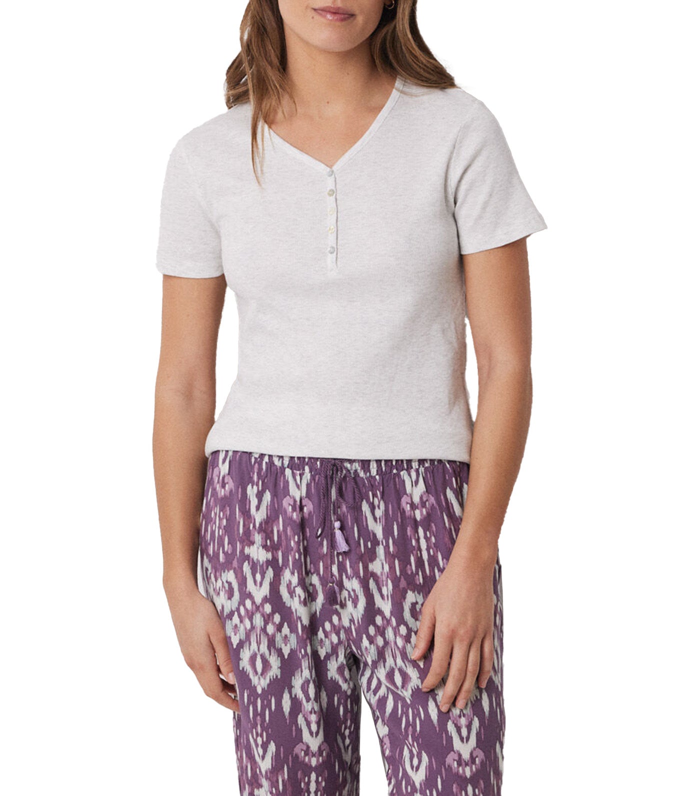 Ribbed Short-Sleeved T-Shirt Light Gray