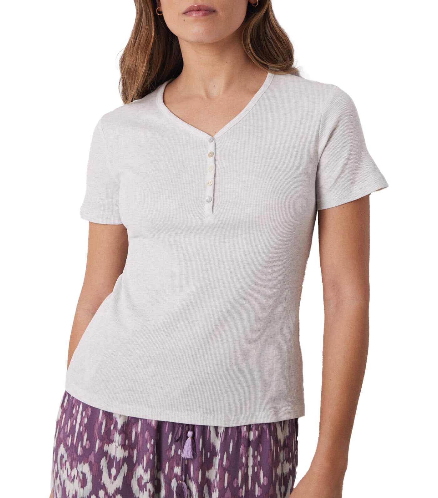 Ribbed Short-Sleeved T-Shirt Light Gray