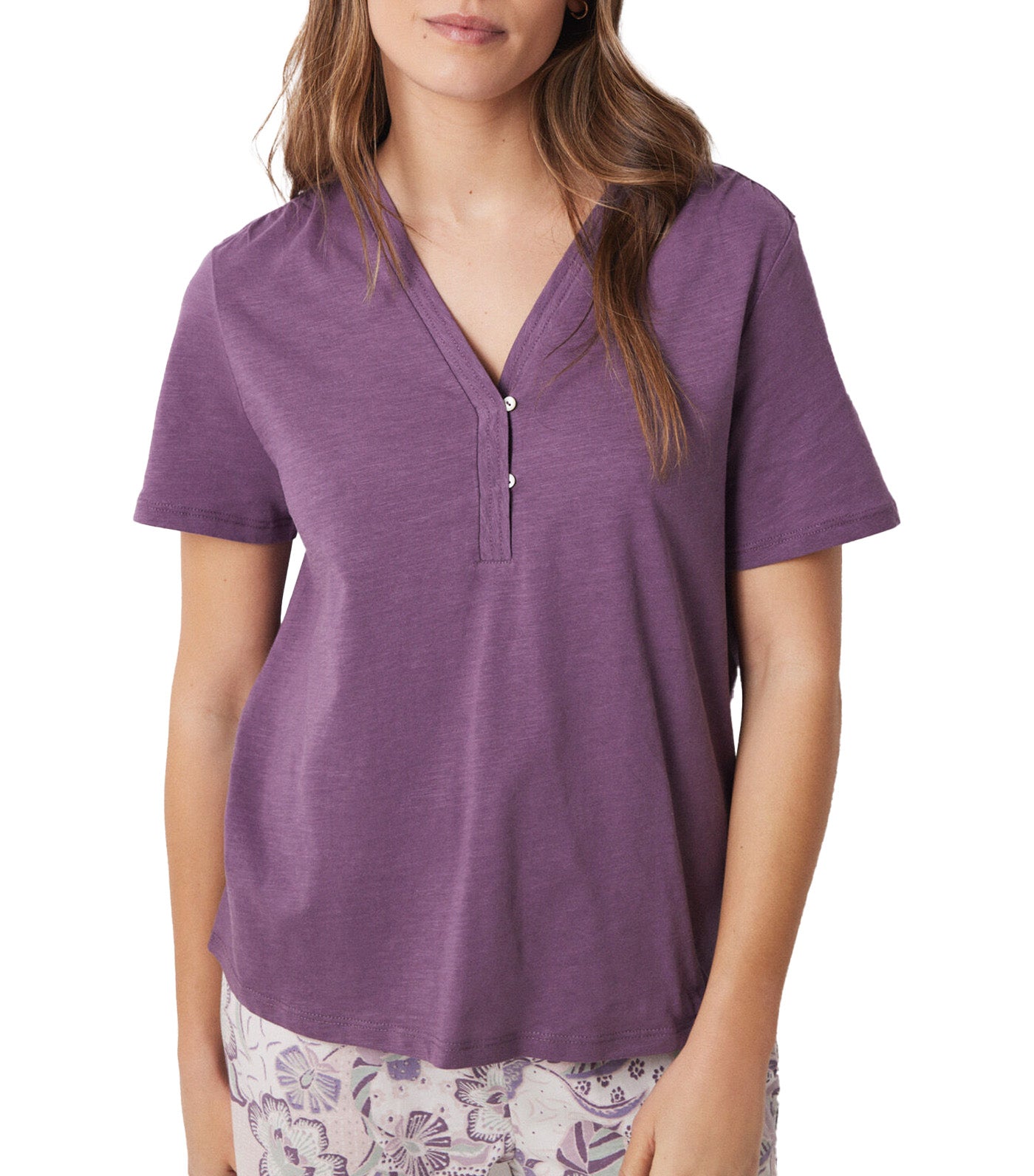 Cotton Short Sleeve Shirt Purple