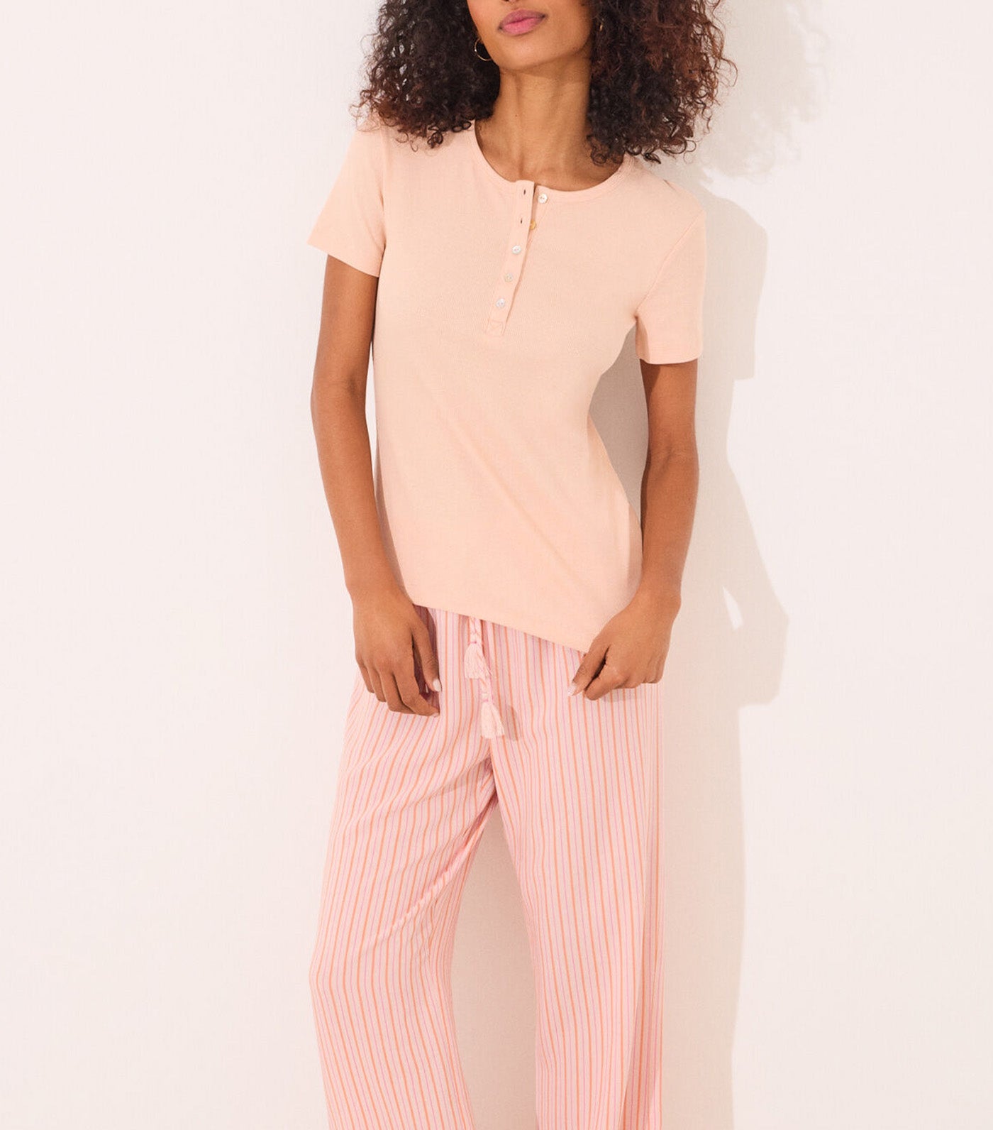 Ribbed Short Sleeve T-Shirt Orange