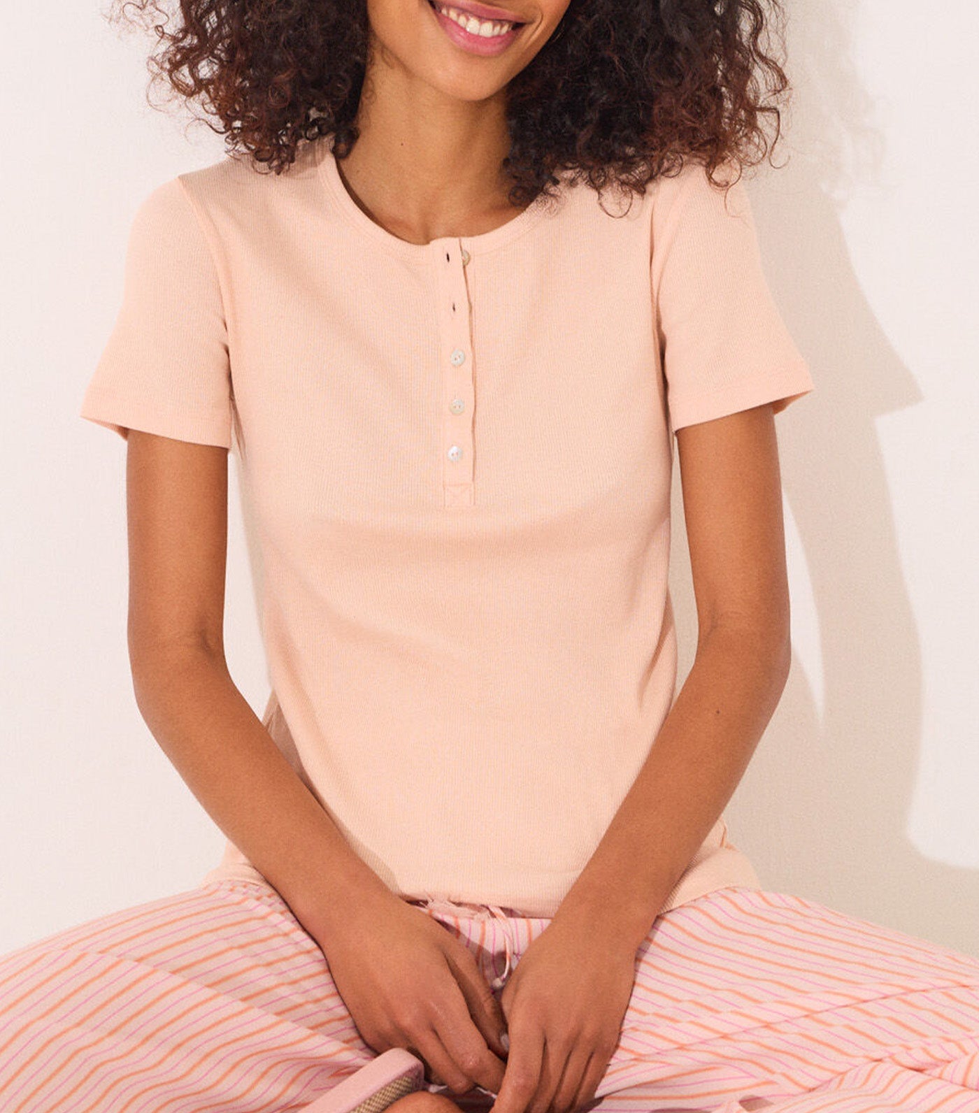 Ribbed Short Sleeve T-Shirt Orange