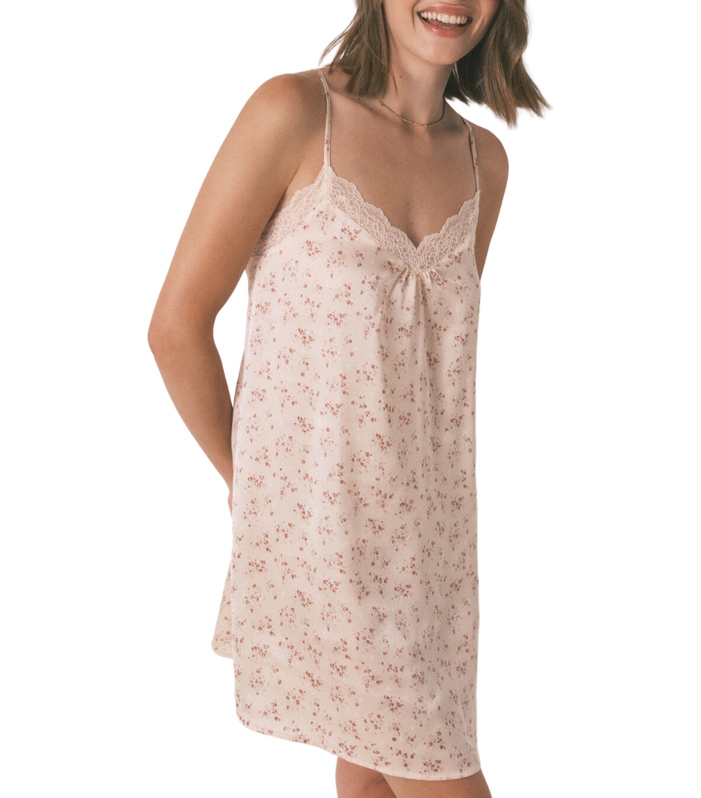 Loose-Fitting Satin Nightgown Pink