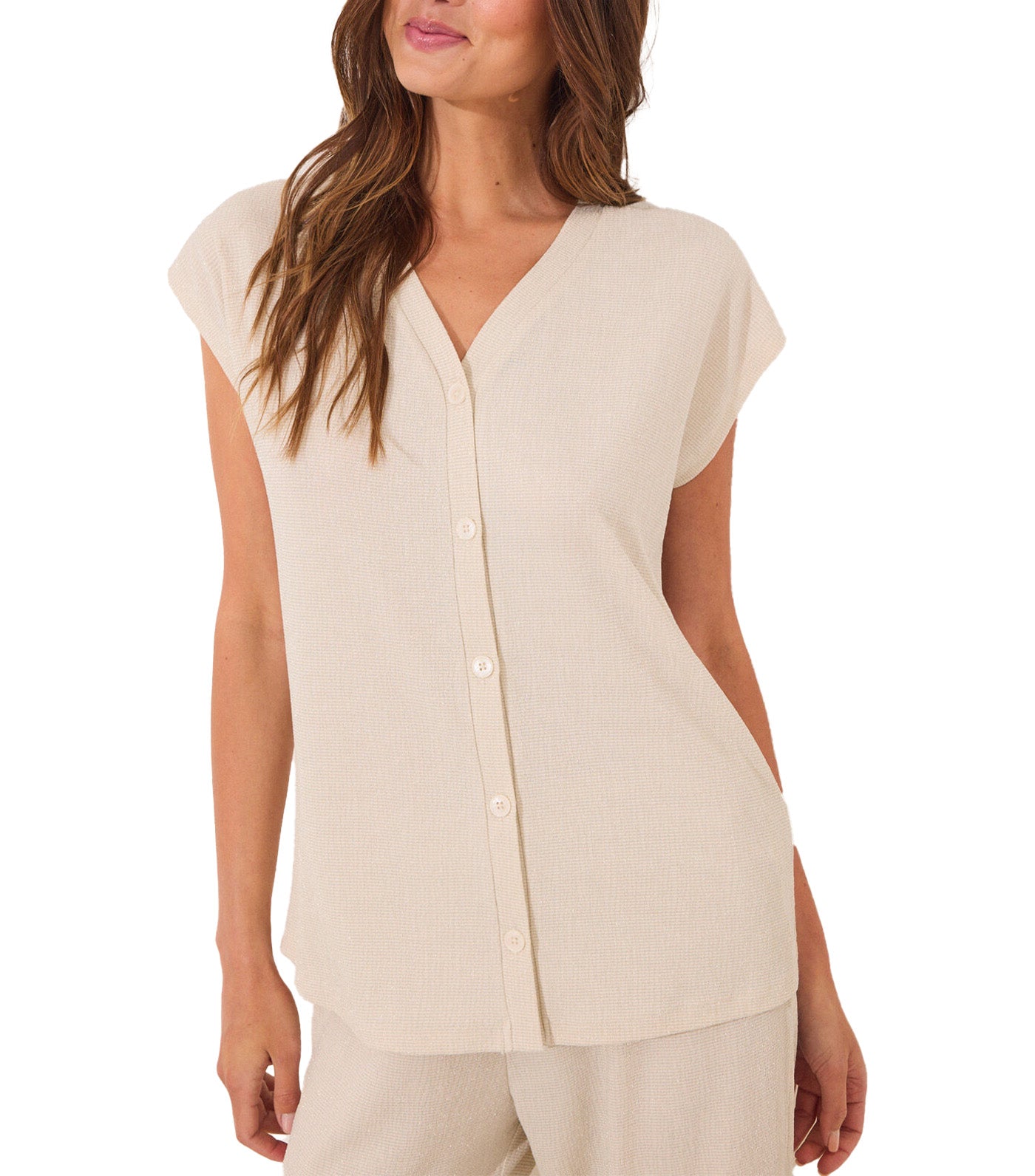 Lurex Trouser and T-Shirt Set White