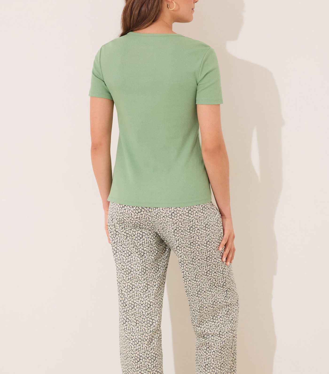 Long Ribbed Cotton Pajamas Green