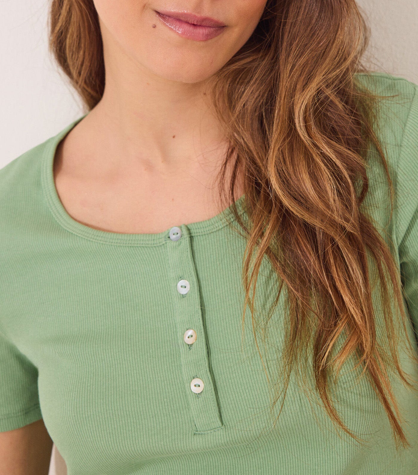 Long Ribbed Cotton Pajamas Green