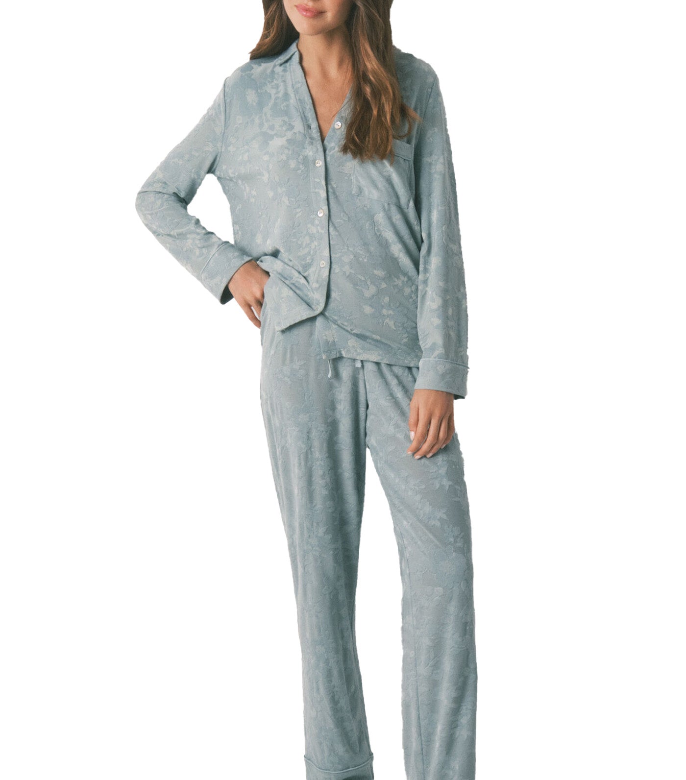 Long Floral Jacquard Classic Pyjamas Green