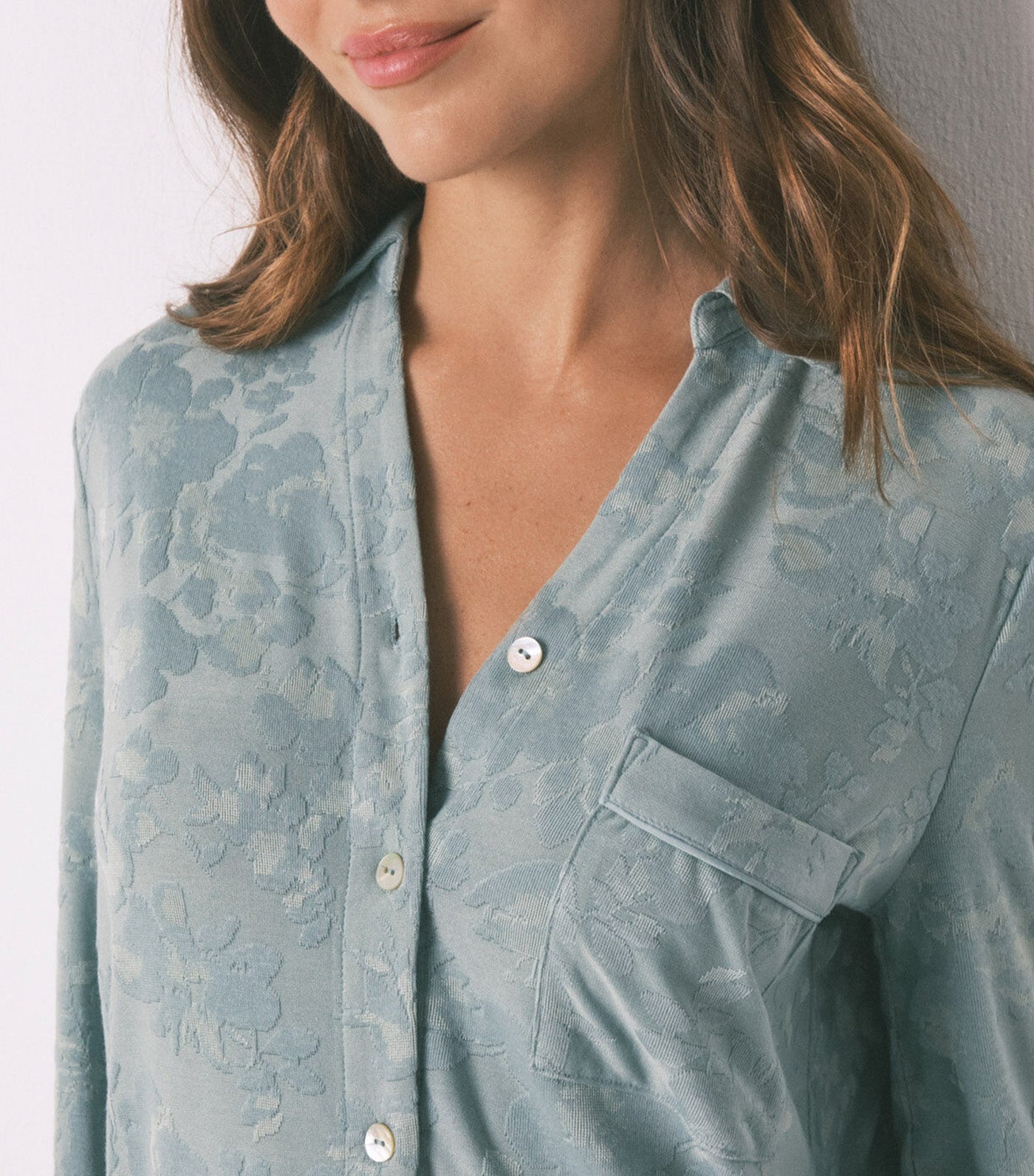 Long Floral Jacquard Classic Pyjamas Green