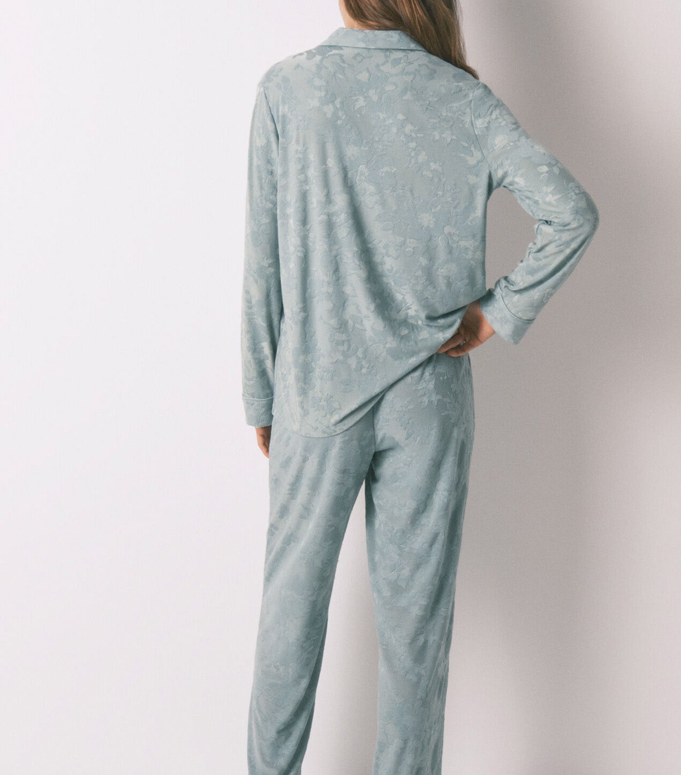 Long Floral Jacquard Classic Pyjamas Green