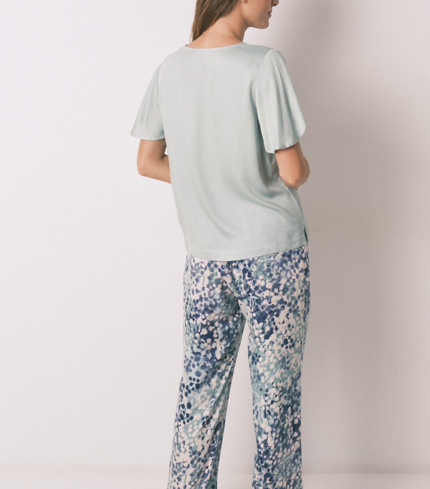Floral Viscose Satin Pyjamas Green