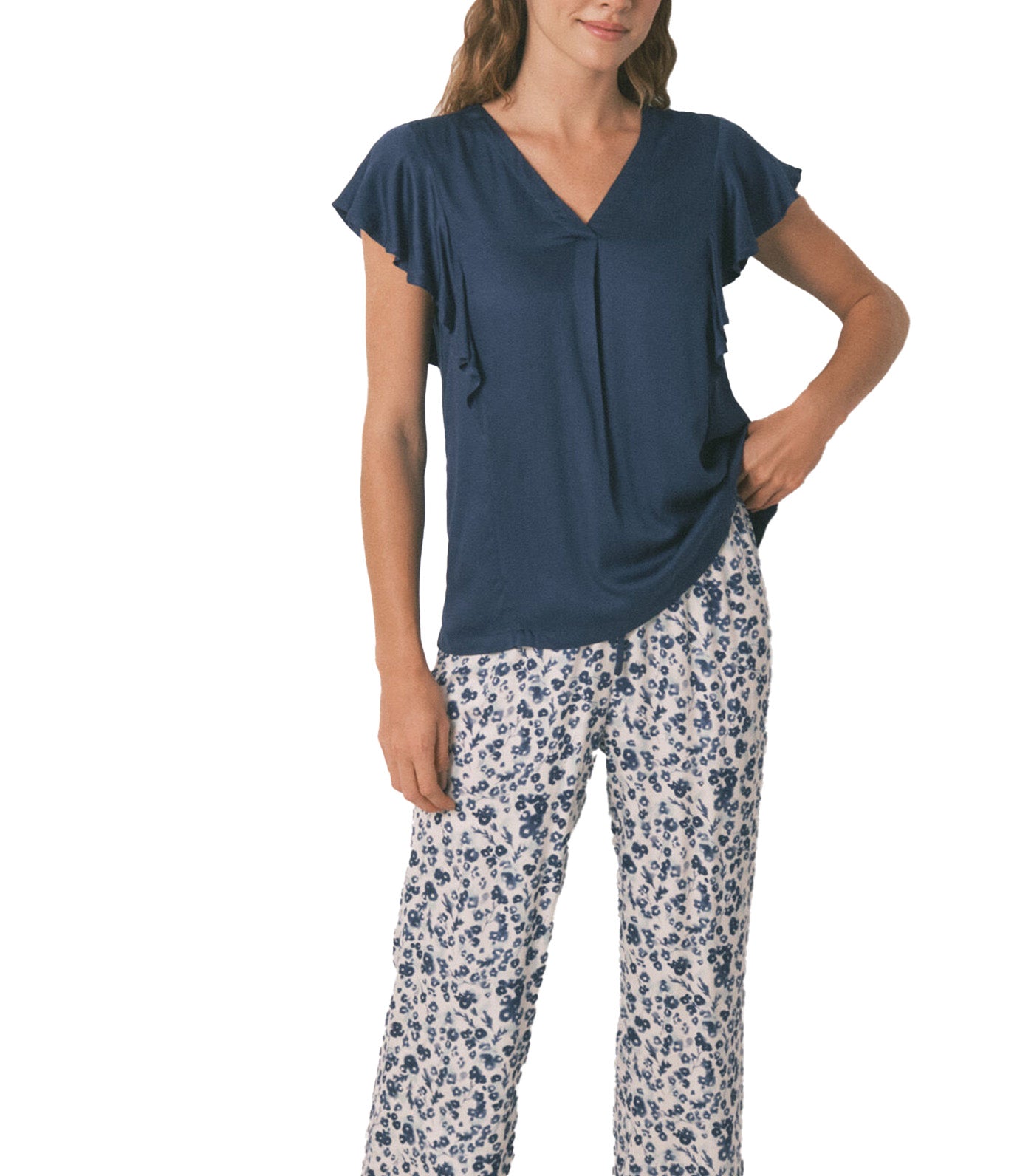 Floral Viscose Capri Pyjamas Blue