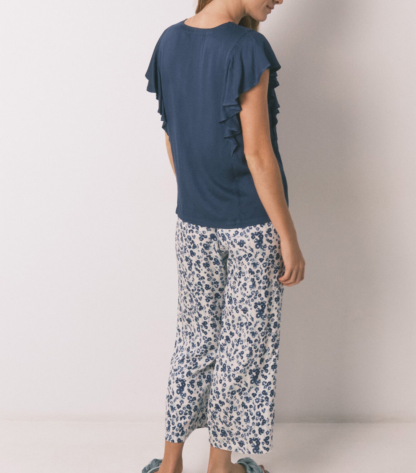 Floral Viscose Capri Pyjamas Blue