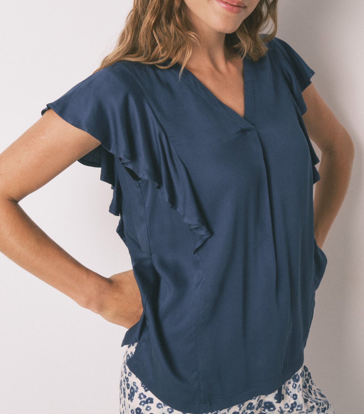 Floral Viscose Capri Pyjamas Blue