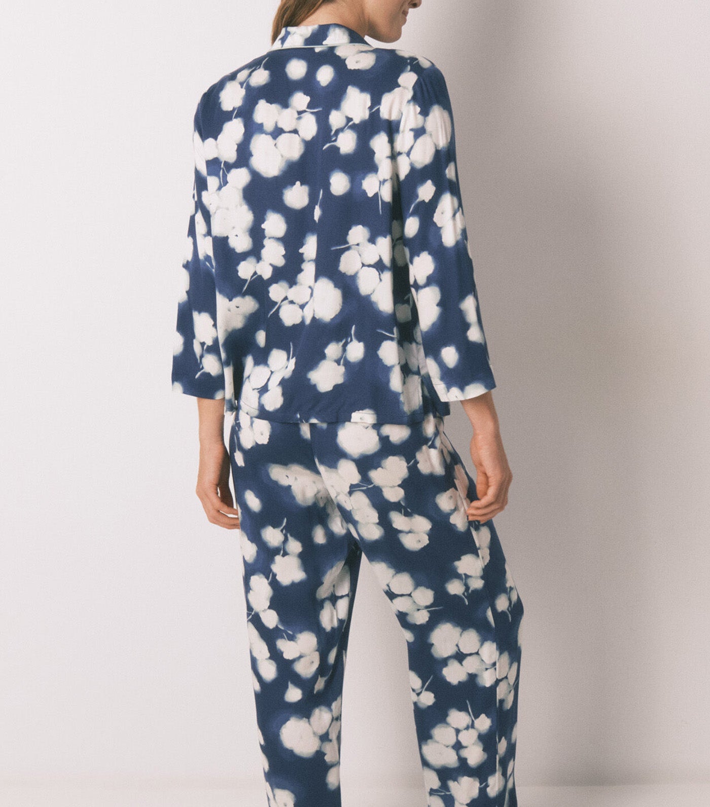 Long Floral Viscose Classic Pyjamas Blue