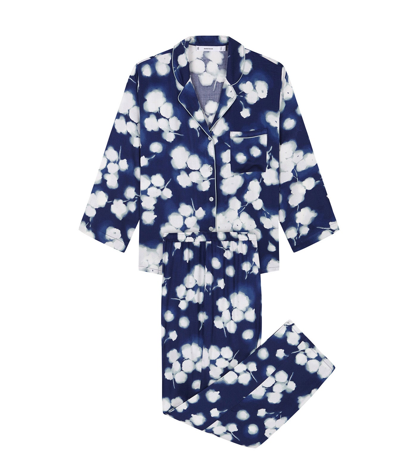 Long Floral Viscose Classic Pyjamas Blue