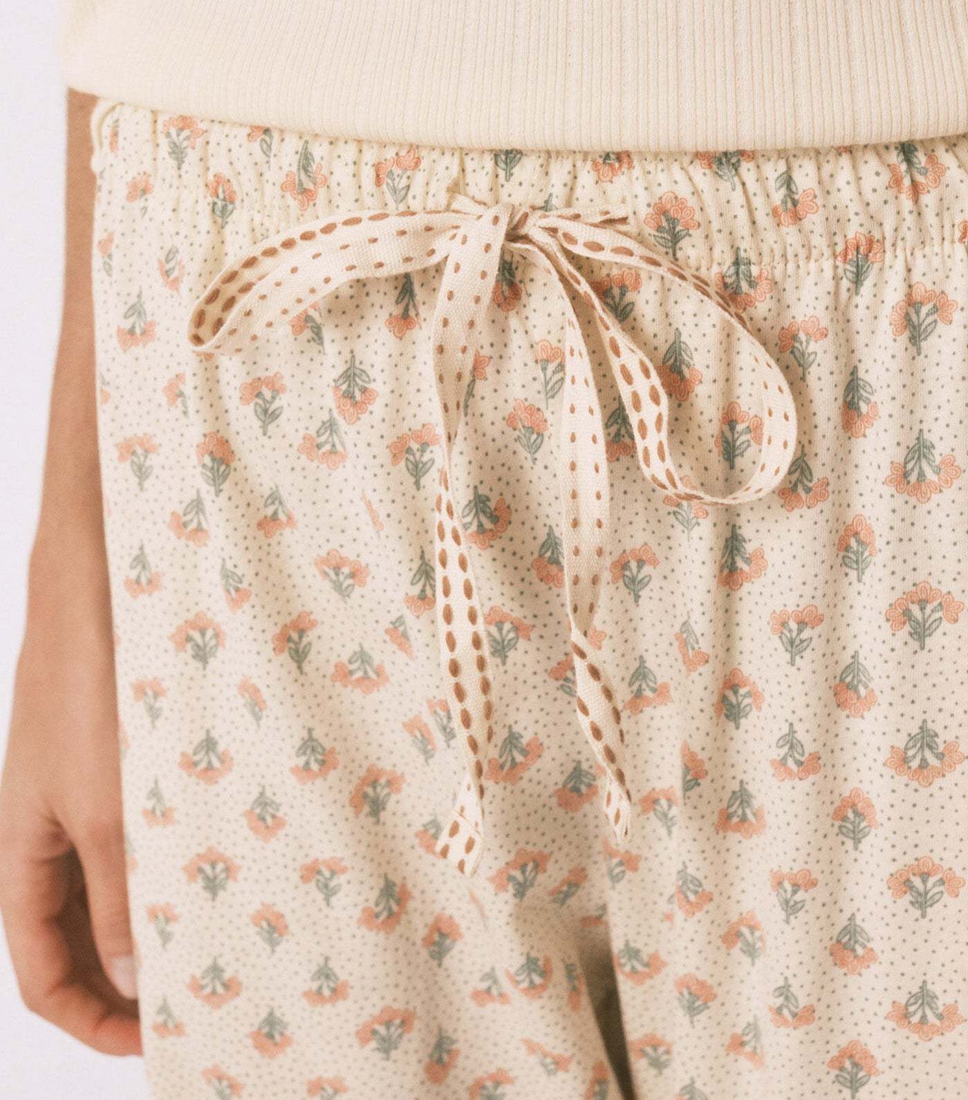 Cotton Floral Print Capri Pajamas Ivory