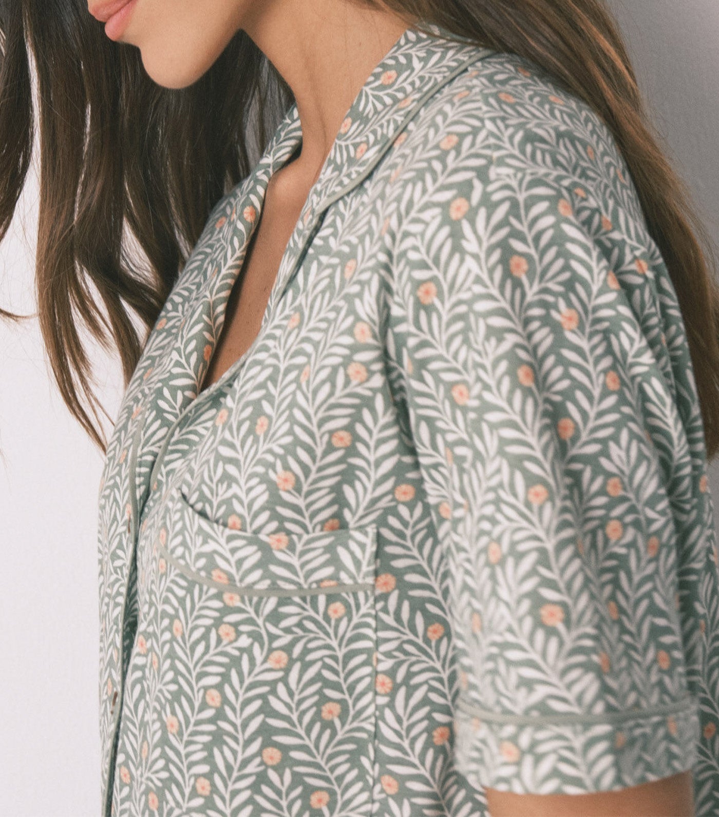 Cotton Floral Print Classic Pajamas Green