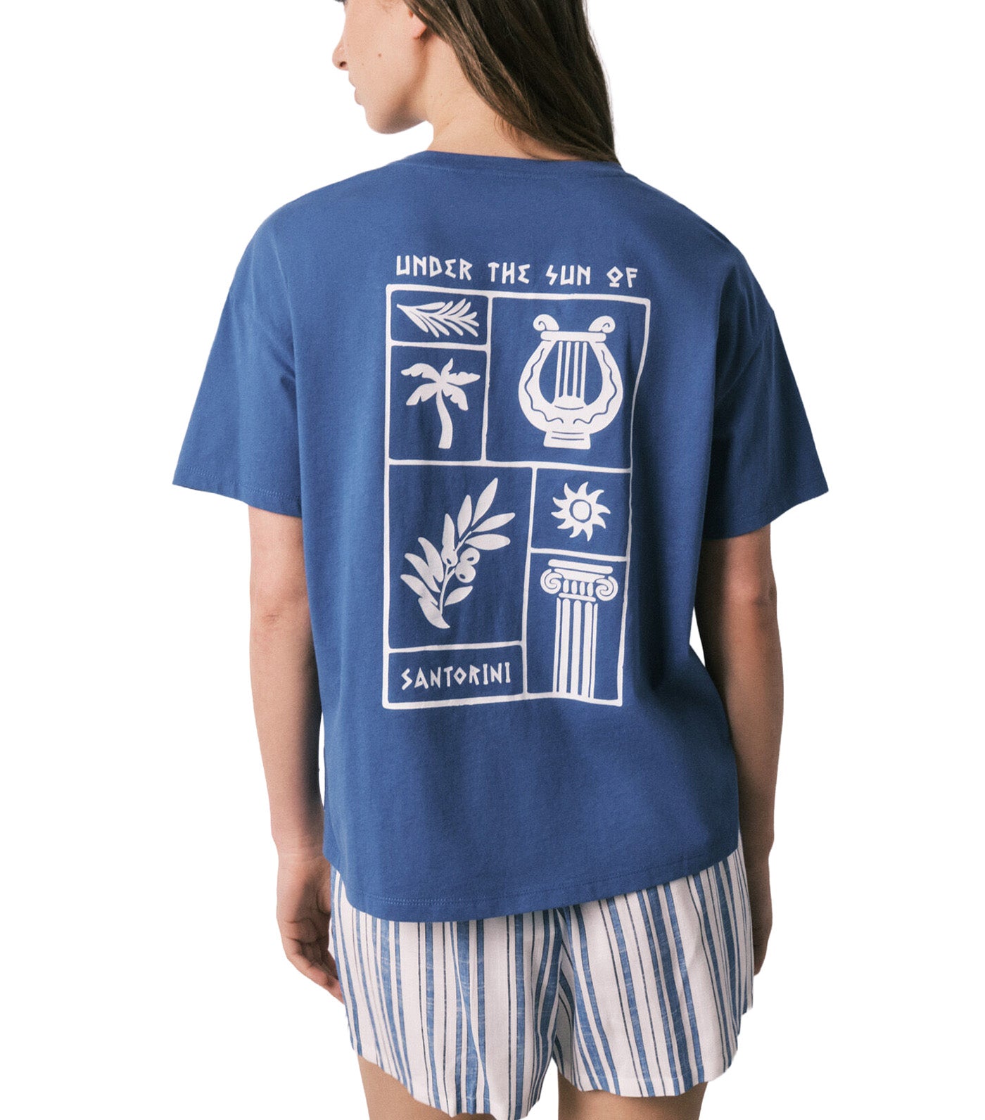 Cotton Viscose Striped Short Pajamas Blue