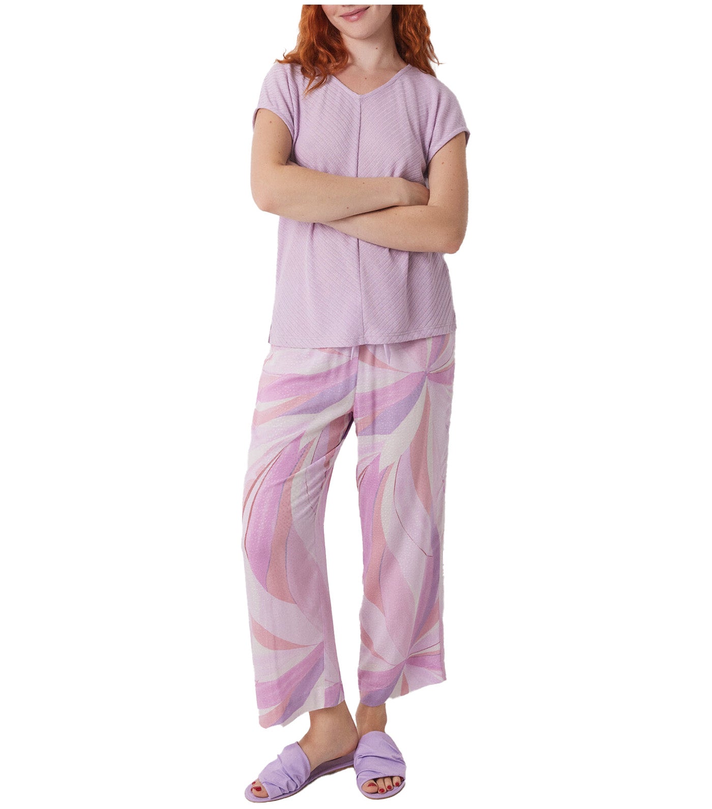 Geometric Print Capri Pajamas Purple
