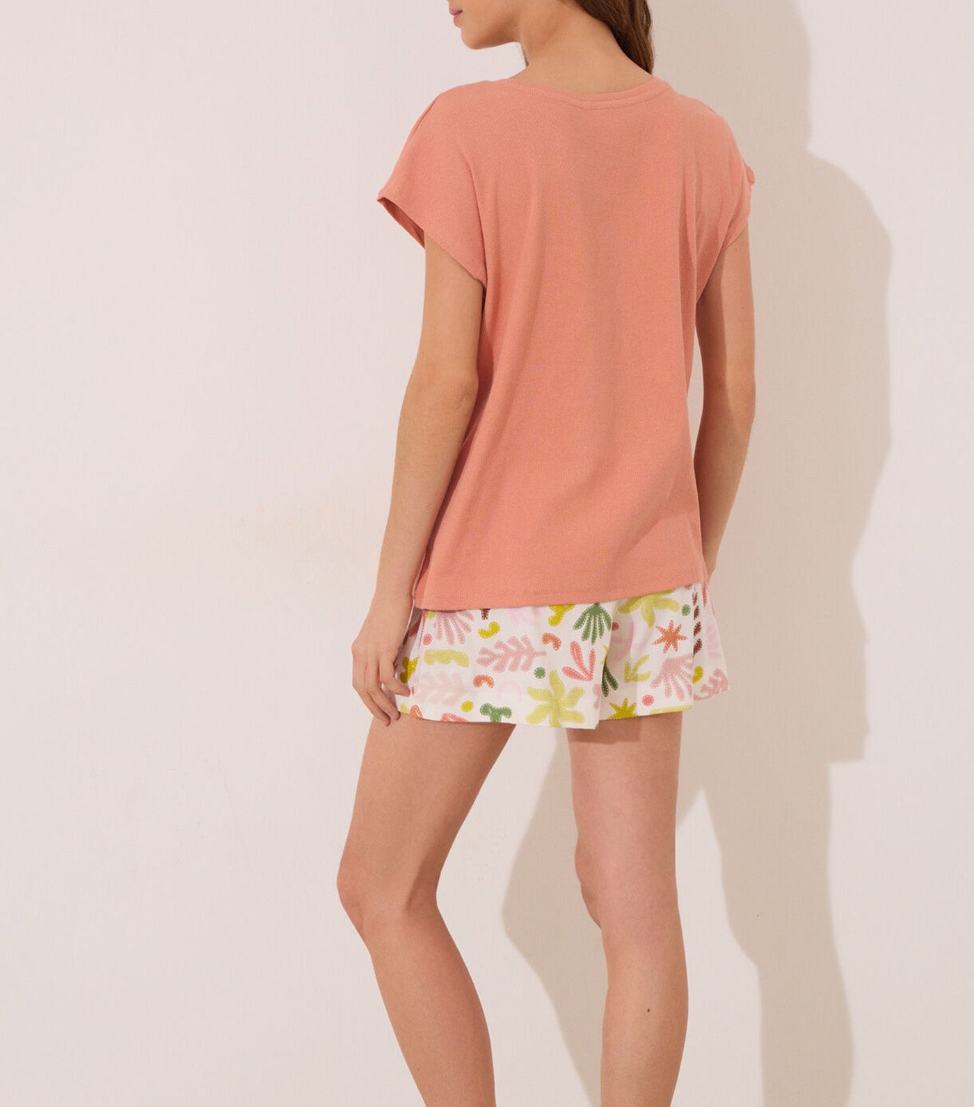 Cotton Short Pajamas with Leaves Orange