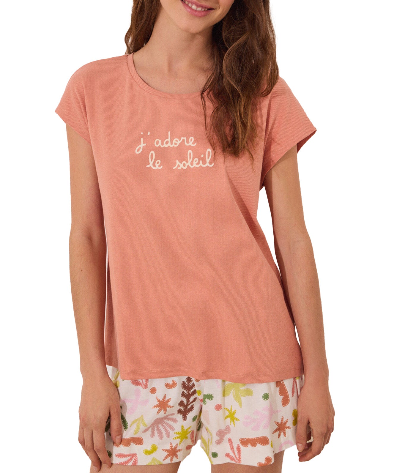 Cotton Short Pajamas with Leaves Orange
