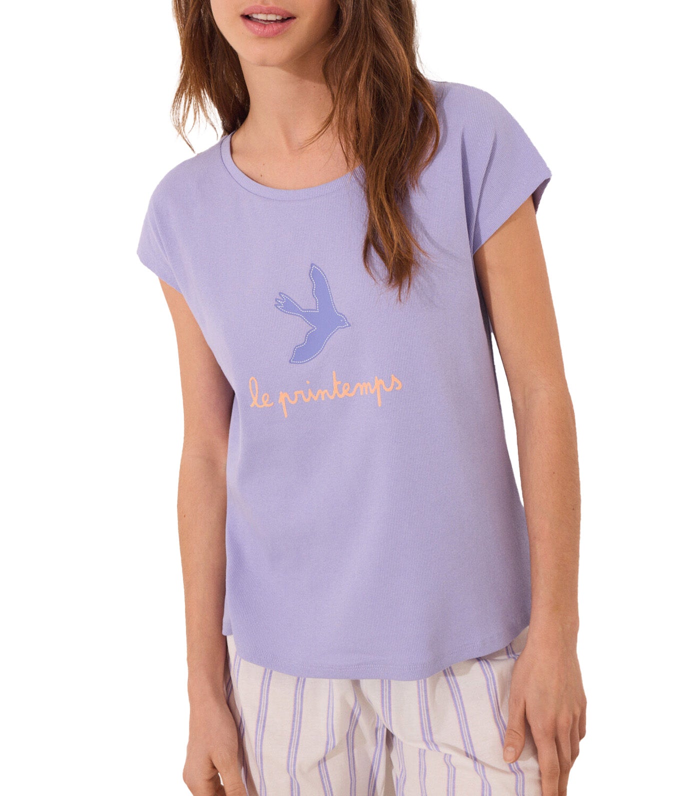 Striped Cotton Lounge Pajamas Purple/Lilac