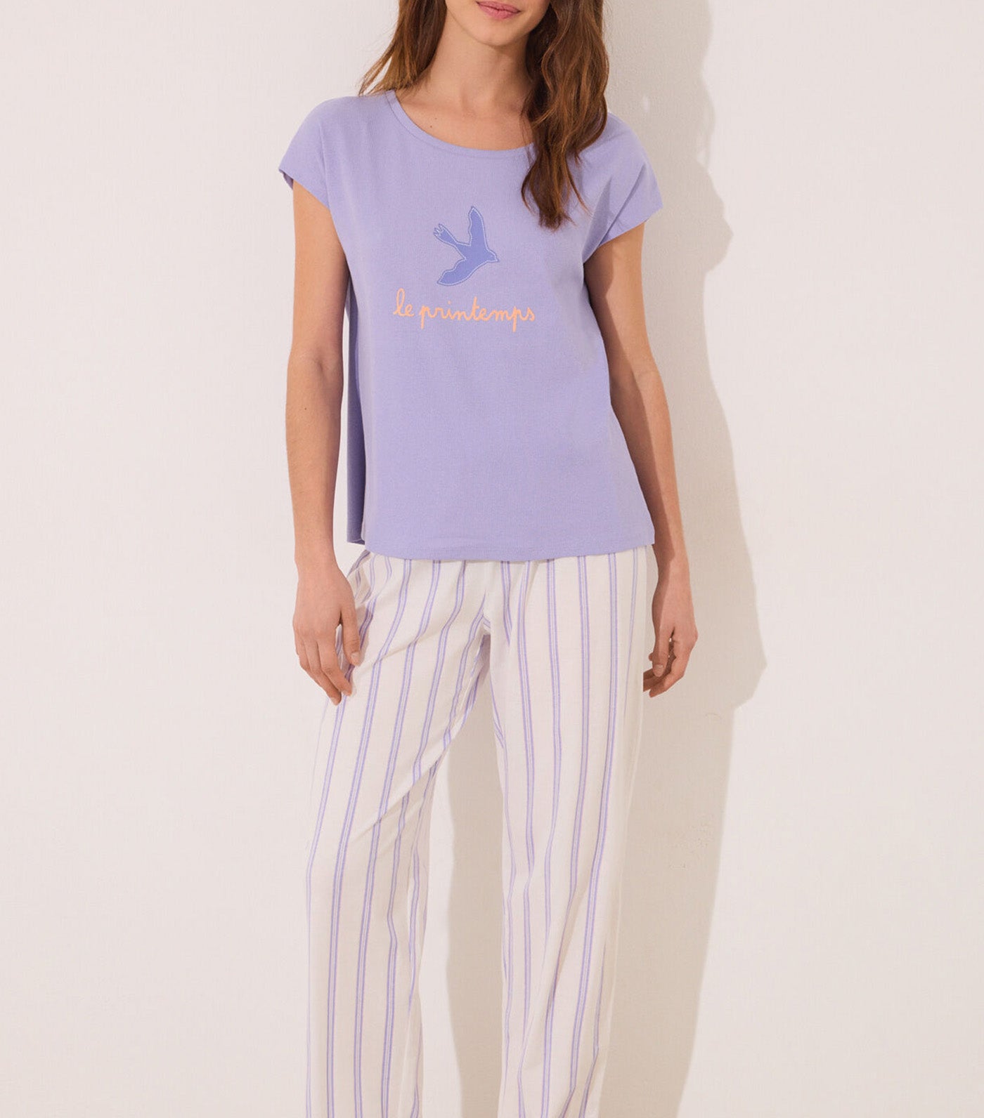 Striped Cotton Lounge Pajamas Purple/Lilac