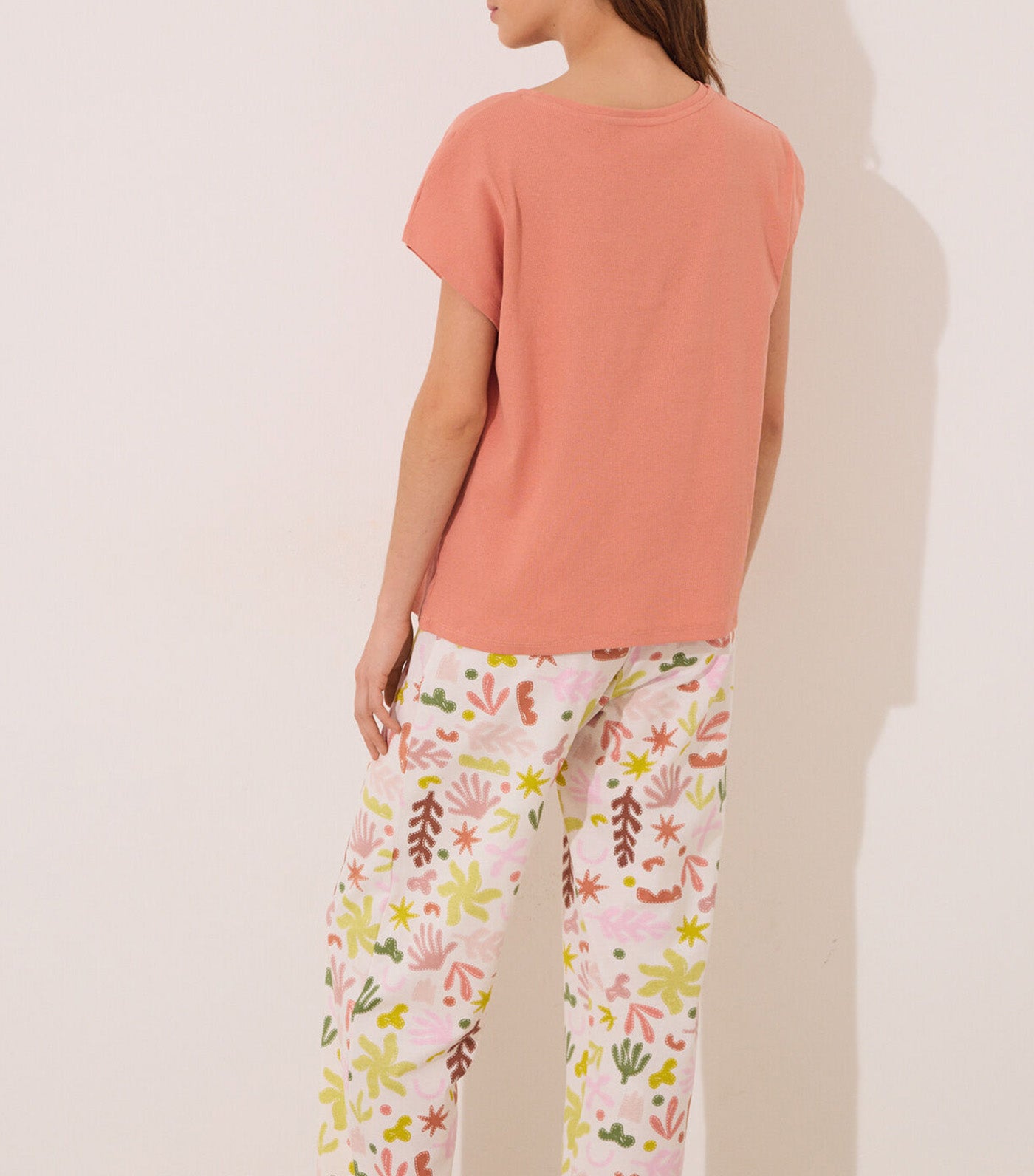 Cotton Lounge Pajamas with Leaves Orange