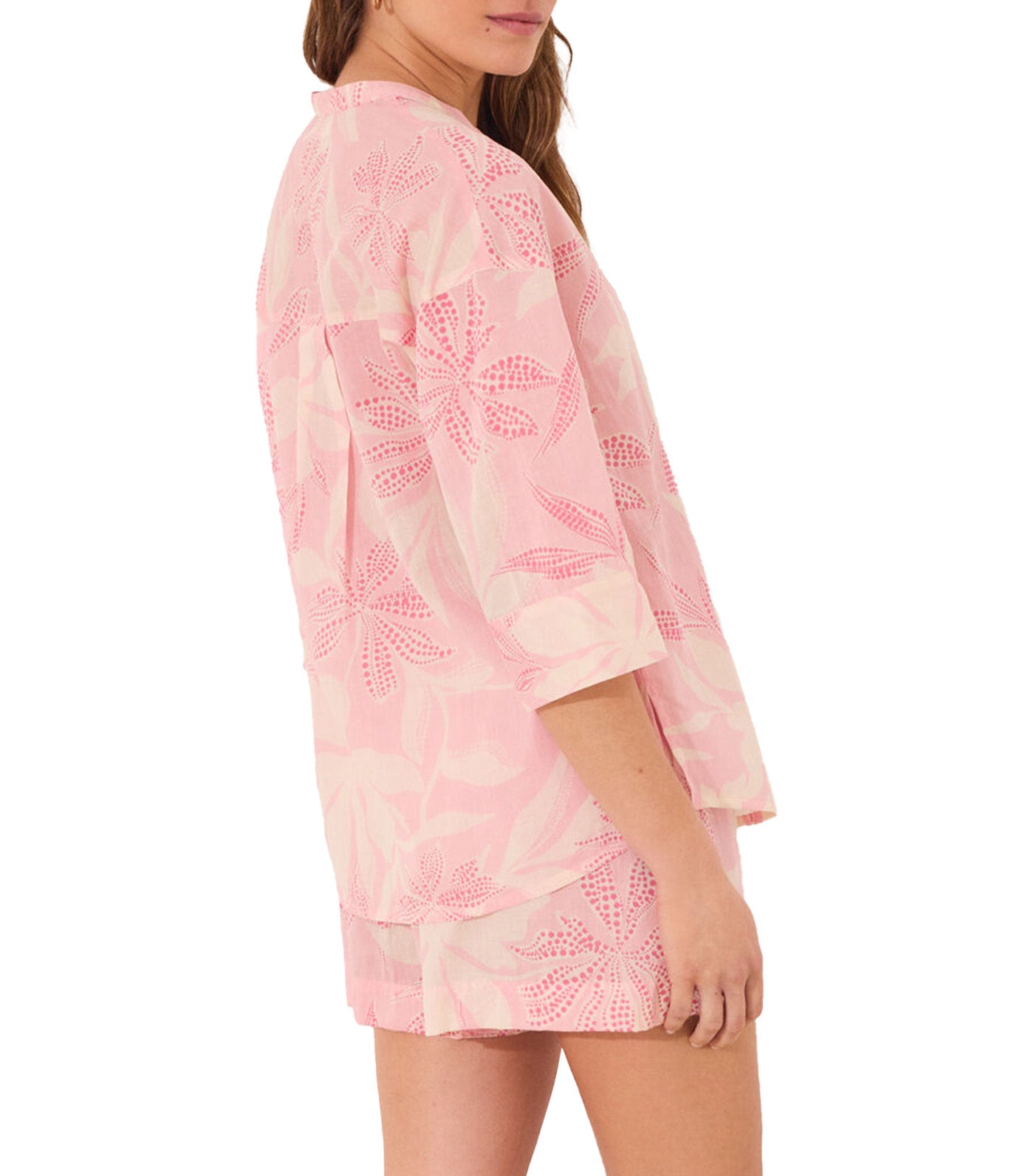 100% Cotton Voile Pajama Shirt with Floral Print Pink