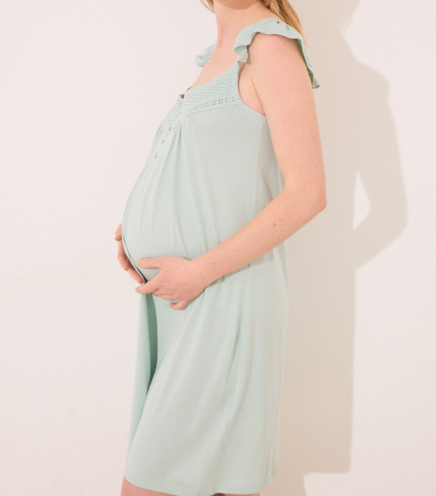 Midi Maternity Nightgown with Pleated Bib Green