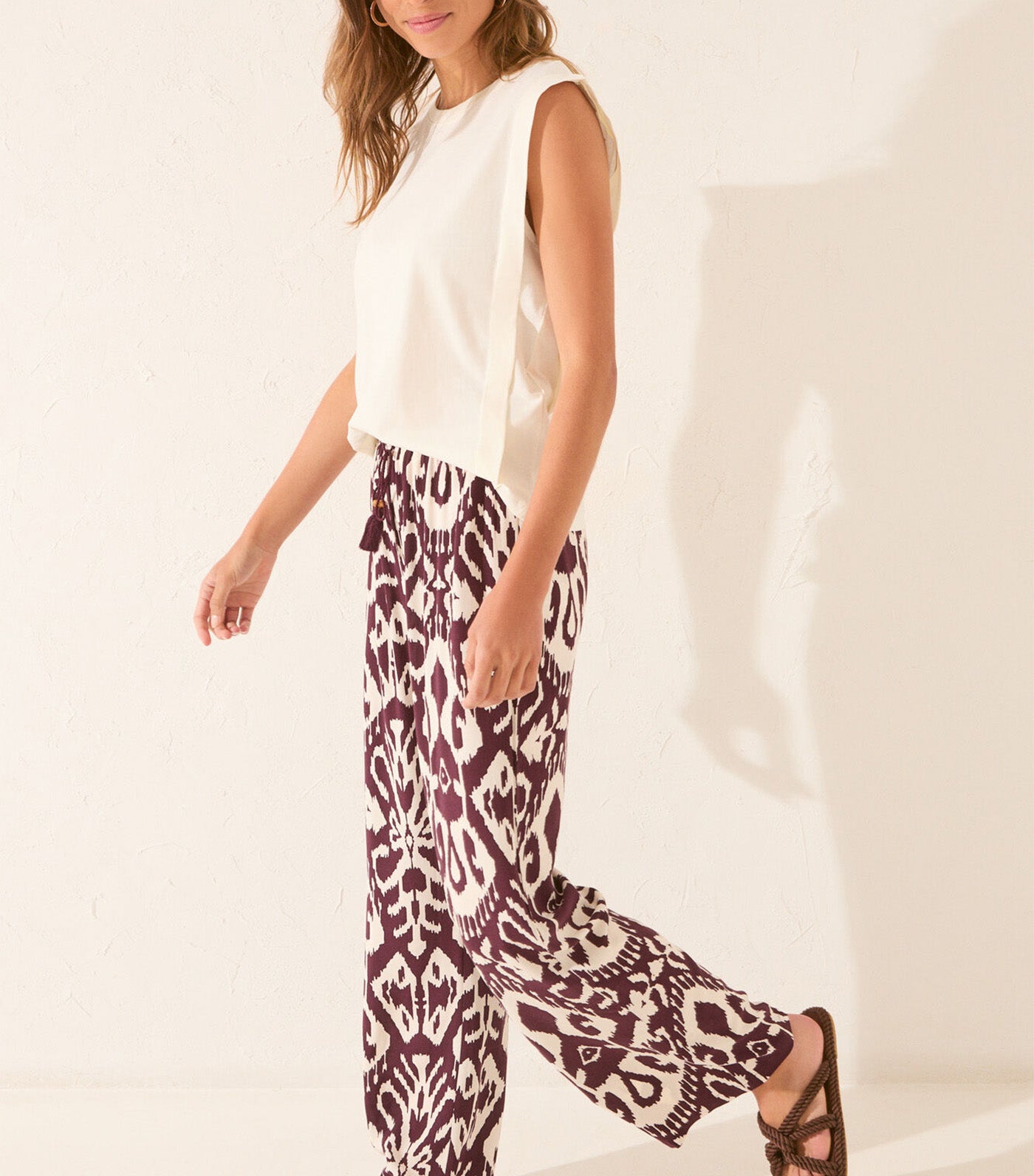 Long Viscose Trouser with Floral Print Red