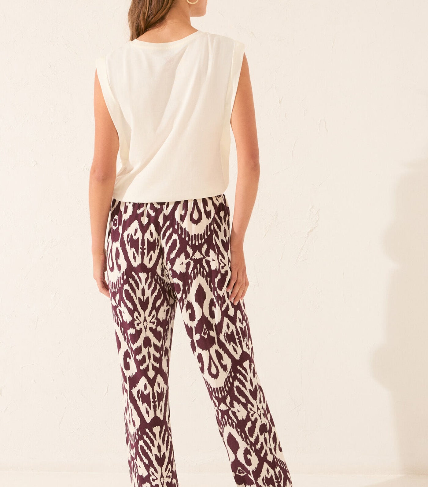 Long Viscose Trouser with Floral Print Red